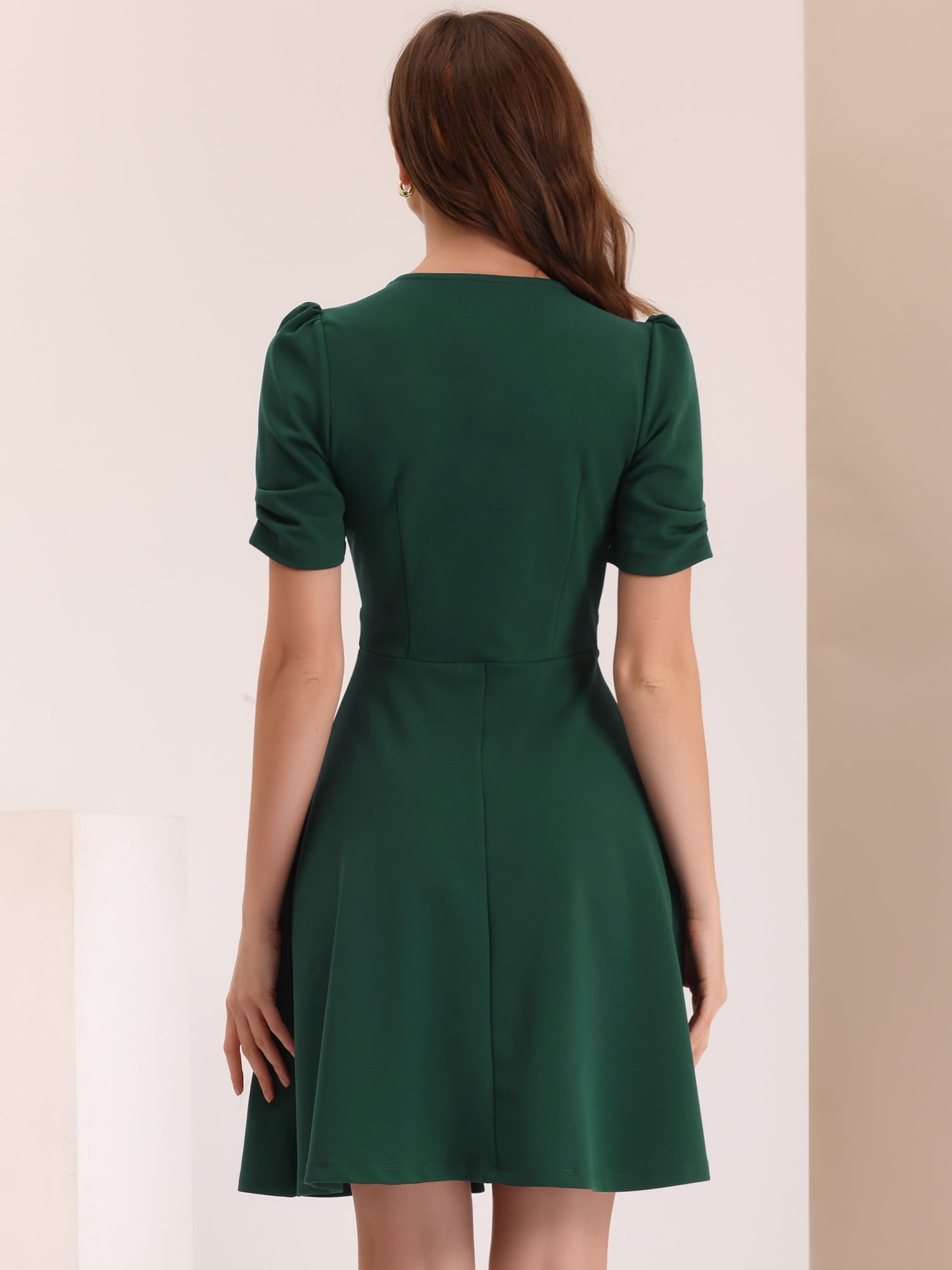 DARING DIVA Sweetheart Neck Pleated A-Line Sheath Dress S Dark Green