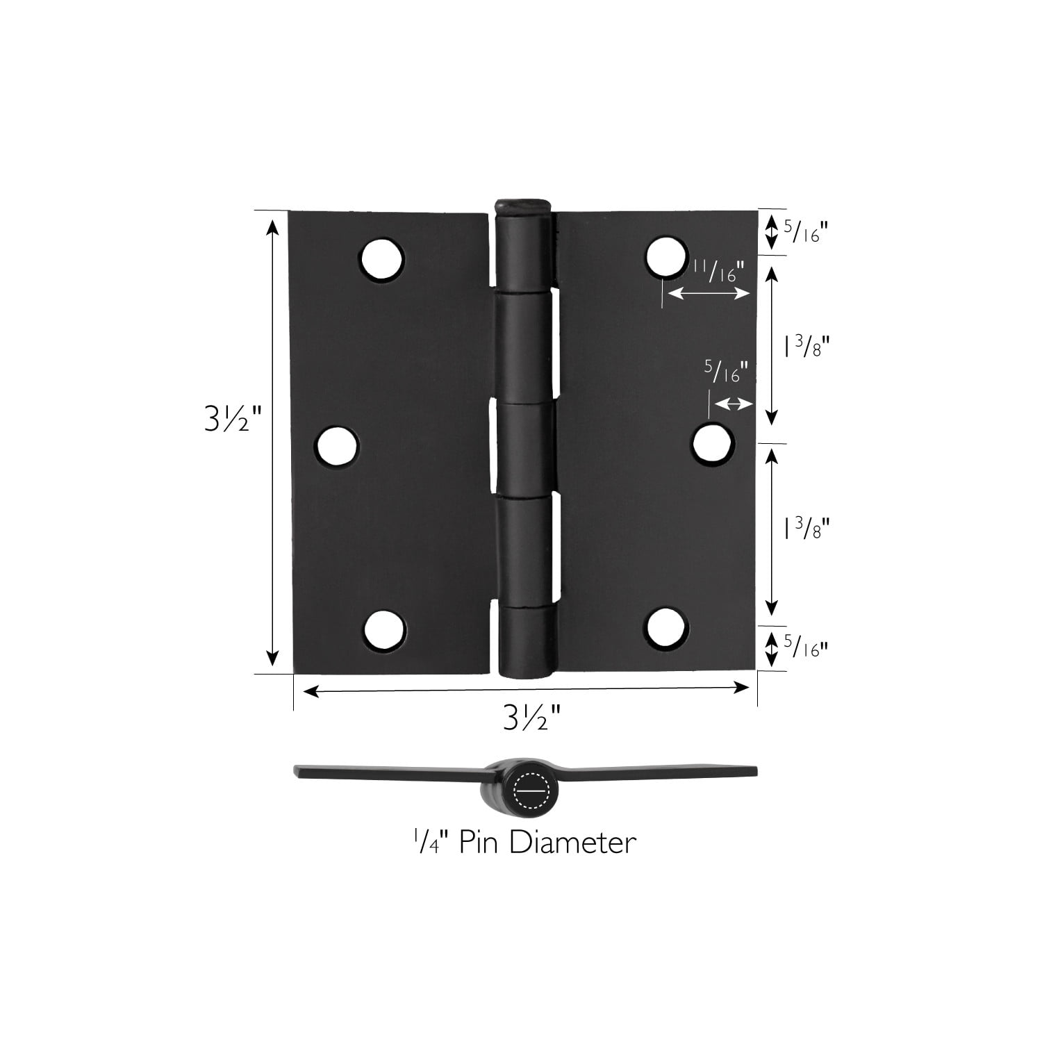 Design House 3-Pack 3.5" H x .125" Radius Square Interior Door Hinges, Matte Black