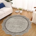thumbnail image 2 of Hasoo Scalloped Area Rug for Living Room Washable Round 4' Non Shedding Neutral Indoor Decor Bordered Carpet, Brown, 2 of 7