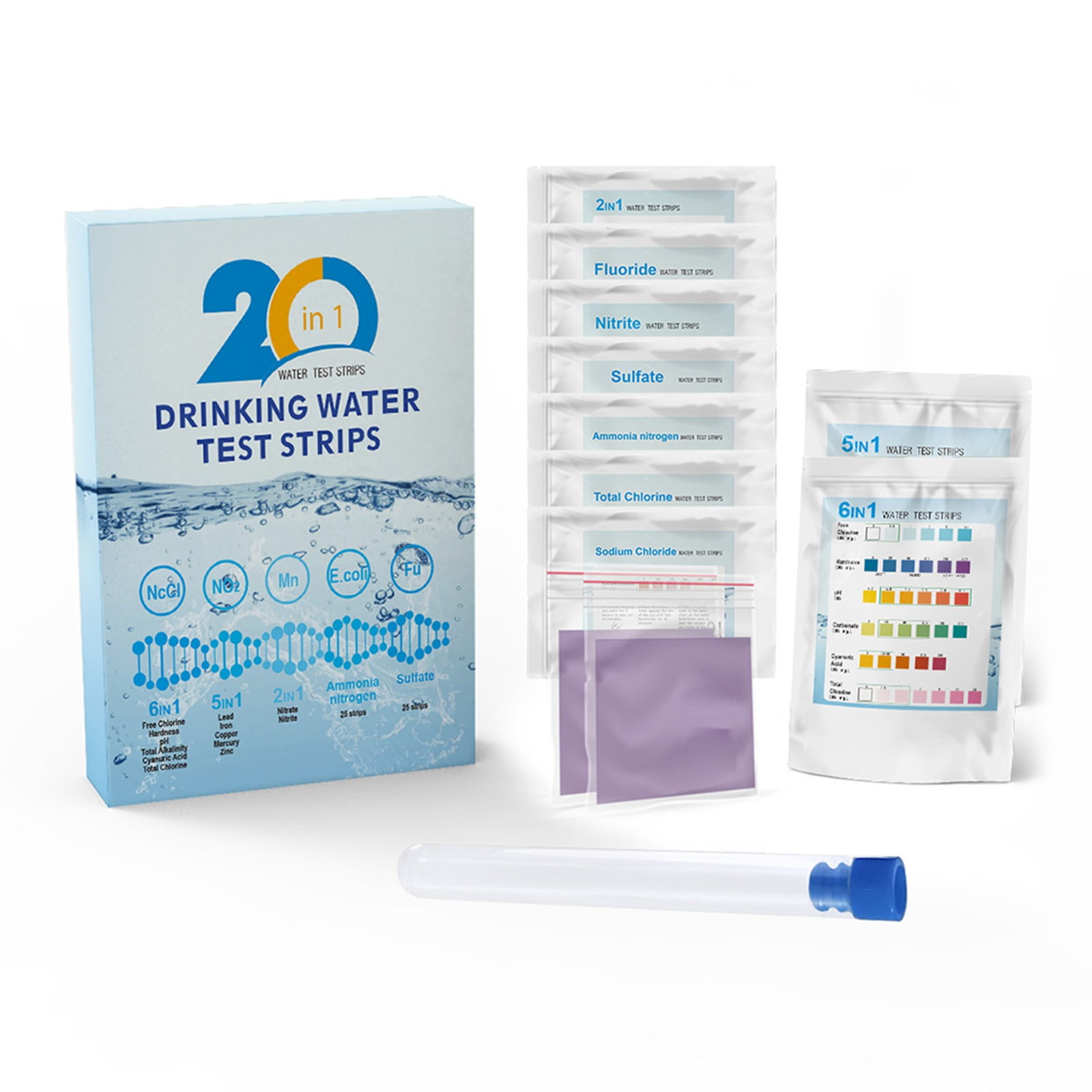 20 in 1 Drinking Water Testing Kit Strips Tests Tube Dropper Home Tap Hardness Smile Home