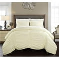 thumbnail image 1 of Chic Home BCS11510-BIB-US Karrie 7 Piece Comforter Set Contemporary Striped Ruched Ruffled Design Bed in a Bag - Sheet Set Pillowcases Decorative Pillow Shams Included, King - Beige, 1 of 1