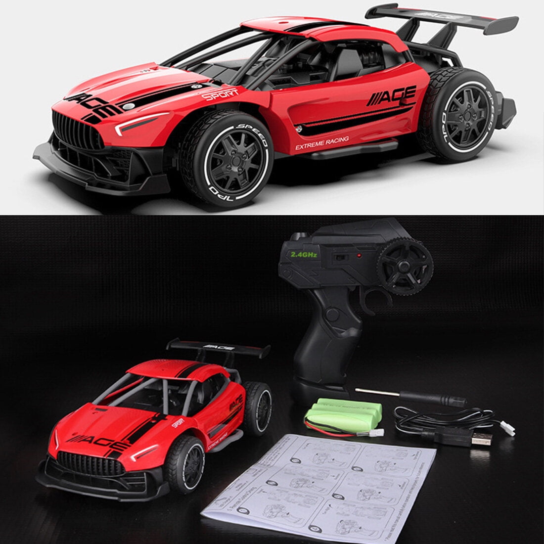 1/24 Scale Mini RC Drift Car for Adults, 2.4G 4WD RC Racing Car with Alloy Body & Glossy Metal Shell, 15+ KM/H Remote Control Vehicle for Teens and Adults - RTR