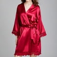 thumbnail image 2 of Defitshape Women's Satin Robe Kimono Bathrobe Loungewear Soft Lace Light Summer Pure Robes Silk Burgundy One Size, 2 of 5