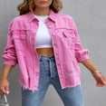 thumbnail image 4 of SEARIPE Veste en Denim Décontractée pour Femmes Ourlet Effiloché Déchirée Veste en Jean à Manches Longues avec Poches Rose m, 4 of 9