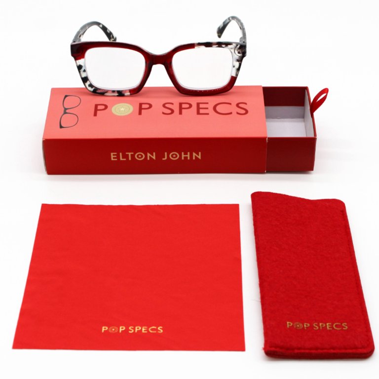 Elton John Pop Specs Reading Glasses - Red Remix 1.50, Rectangle Frame