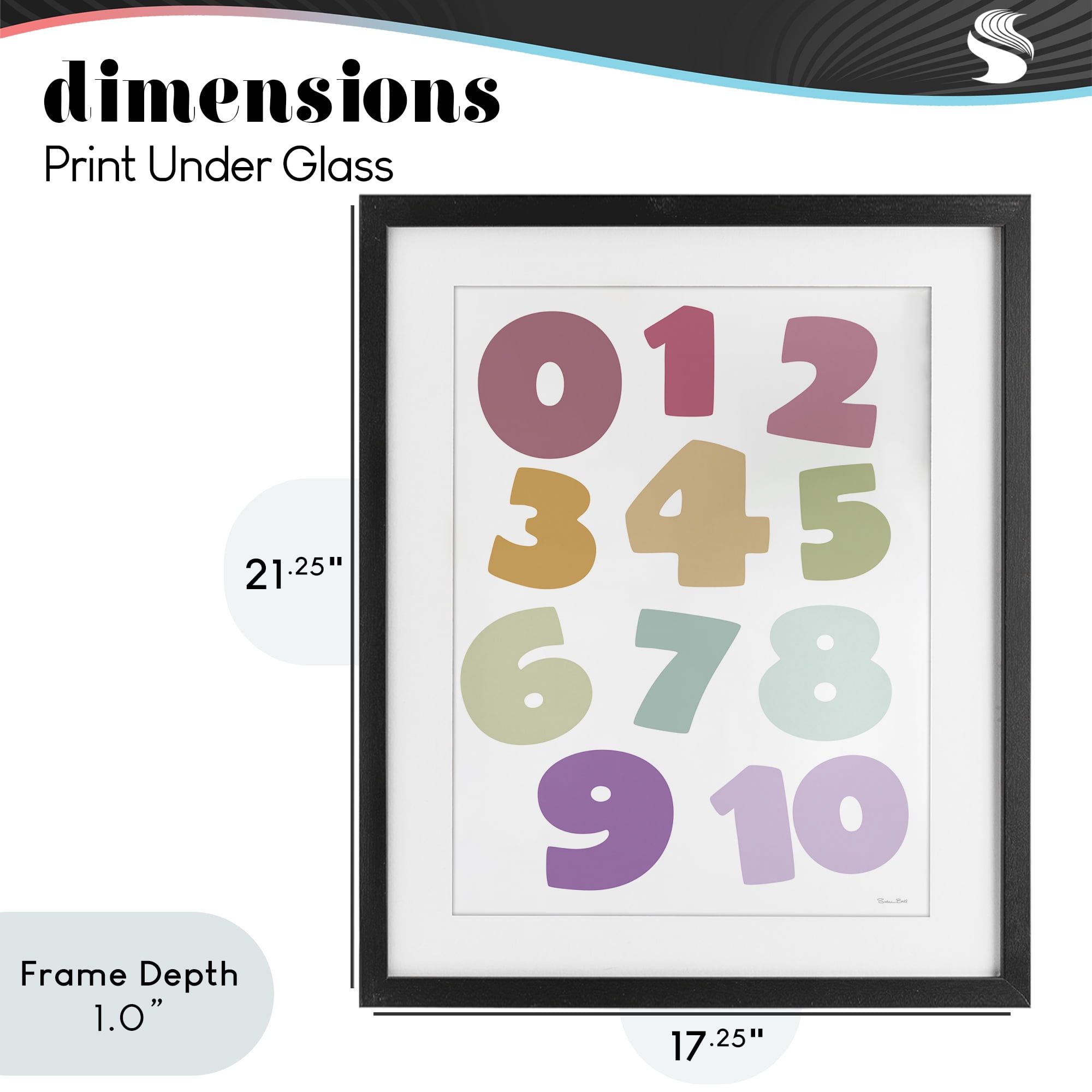 Stupell Industries Muted Counting Numbers Black Framed Print Under Glass, design by Susan Ball