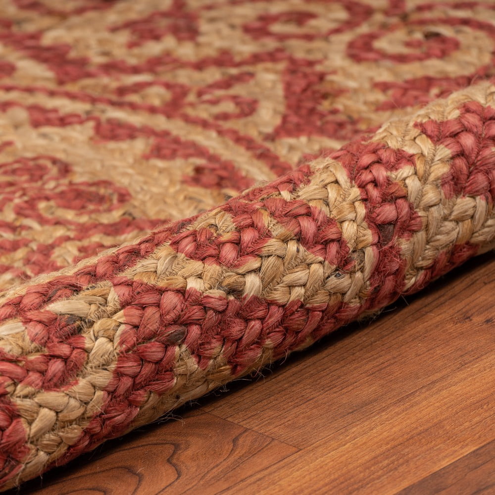 LR Home Synergy Medallion Mandala Jute Area Rug, Tan / Red, 4' Round