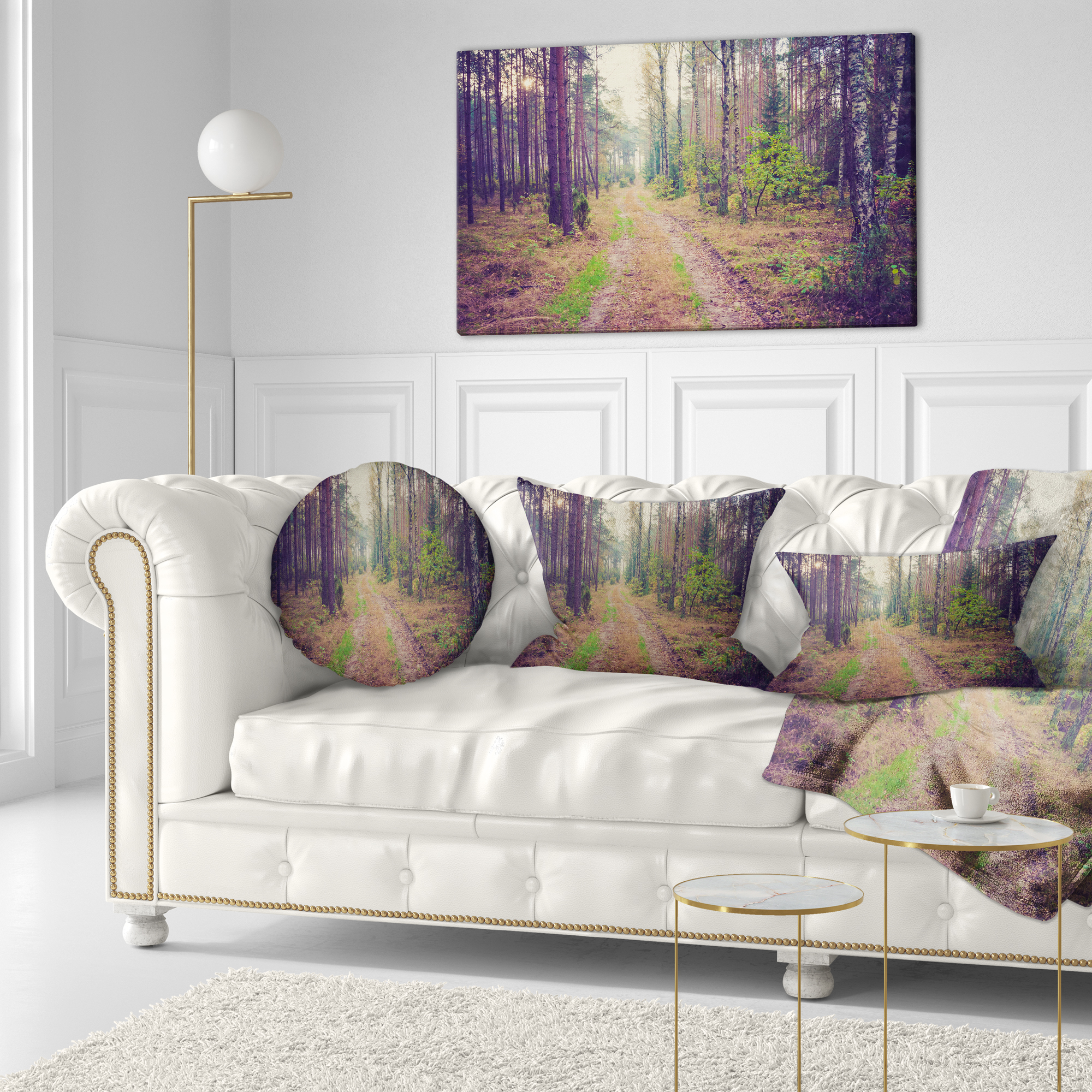 Designart Straight Pathway in Thick Forest - Modern Forest Throw Pillow - 12x20