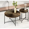 thumbnail image 4 of Miekor Furniture Radial Pattern 2-Piece Coffee and End Table Set – Waterproof MDF with PVC Cover, Distressed Cylindrical Design, Black Metal Legs – Classic Rustic Charm, Dark Walnut 14704, 4 of 9