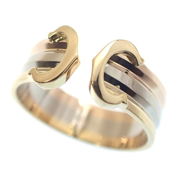 Pre-Owned Cartier 2C Ring for Women, 18K White Gold/Yellow Gold/Pink Gold, Size 10 (#50), 3.7g,...