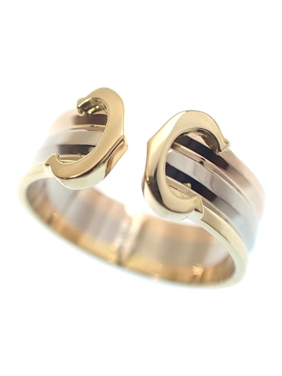 Pre-Owned Cartier 2C Ring for Women, 18K White Gold/Yellow Gold/Pink Gold, Size 10 (#50), 3.7g,...