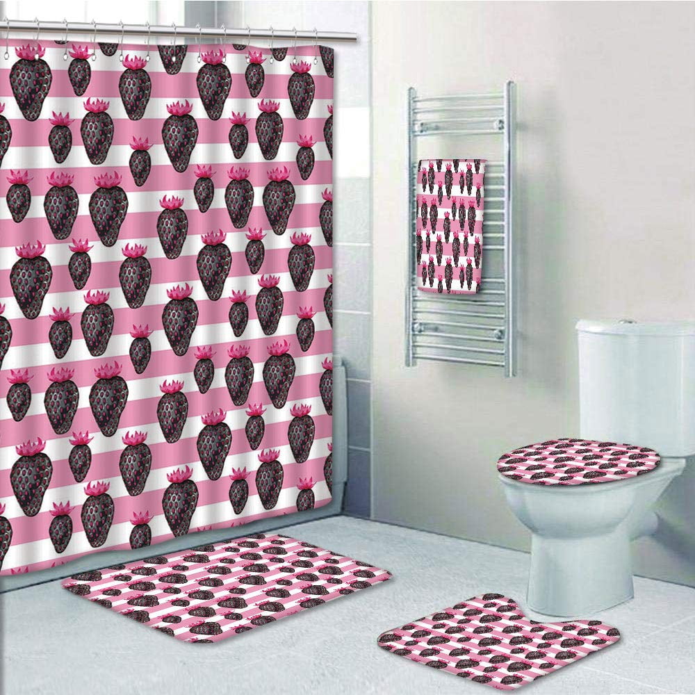 EREHome Fruits Pop Stylized Strawberries on Creative Stripes 5 Piece