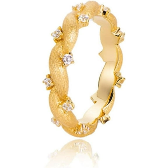 White/Gold Wedding Bands for Women with Brushed Finish S925 Sterling Silver Rings Simulated Diamond Ring Eternity Band Rings for Women CZ Engagement Rings for Women