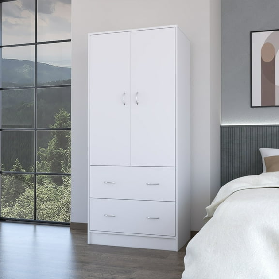 Miekor Furniture Wenden Wardobre with 2 drawers, 2 doors, ample storage and hanging rod,white 36204