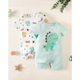 thumbnail image 2 of KIMI BEAR Newborn Baby Boys Romper 0-3 Months Summer Clothing 2 Packs Short Sleeves Bodysuit Dinosaurs Print One Piece Jumpsuits Clothes Multicolor, 2 of 9