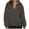 thumbnail image 2 of CQONEPT Fleece Lined Sweatshirts for Women 1/4 Zip Casual Loose Fit Hoodies Winter Trendy Pullover Tops Dark Gray 2XL, 2 of 5