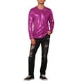 thumbnail image 2 of Camiseta metálica INSPIRE CHIC de manga larga para hombres, camiseta brillante para discoteca, color rojo rosa, talla S, 2 of 5
