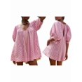 thumbnail image 2 of Womens Oversized Striped Romper Dress Shorts Jumpsuit Beach Vacation Clothes with Pockets Pink S, 2 of 8