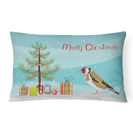 Carolines Treasures CK4489PW1216 Gold Finch Merry Christmas Canvas Fabric Decorative Pillow 12H x16W multicolor