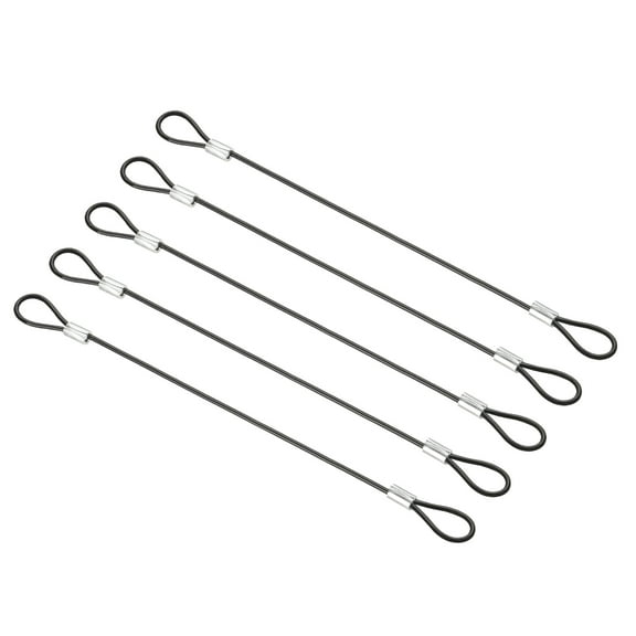 0.6Ft(8 Inch) Safety Cable Lock, 5Pcs Stainless Steel 0.08 Inch Dia Security Wire Rope with Double Loop Double Loop for Stage Lighting Luggage Lock, Black