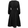 thumbnail image 5 of ClodeEU Women's Solid Color Long Sleeve Round Neck A-Line Maxi Dress ,Elegant Flared Midi Dress with Tie waist Black,Womens Plus L, 5 of 6
