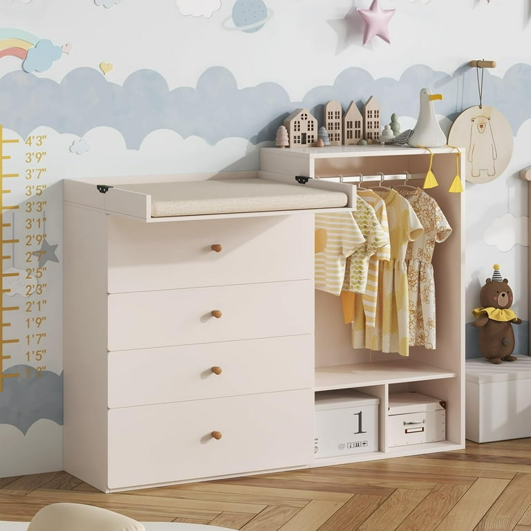modern nursery dresser Timechee 47.2"W 5 Drawers Wooden Changing Table Dresser