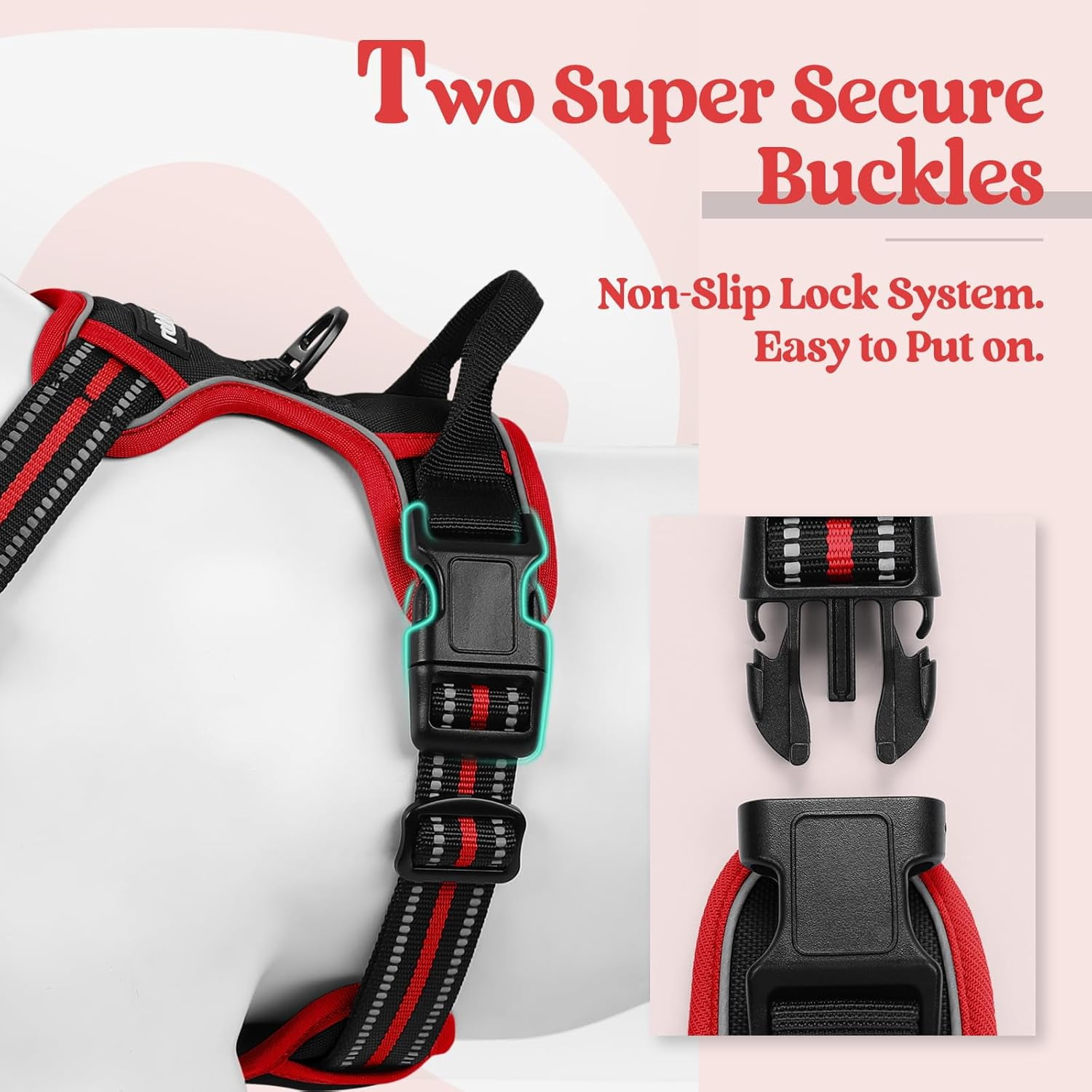 rabbitgoo Dog Harness, No-Pull Pet Harness with 2 Leash Clips, Adjustable Soft Padded Dog Vest, Reflective Outdoor Pet Oxford Vest with Easy Control Handle for Large Dogs, Black & Red