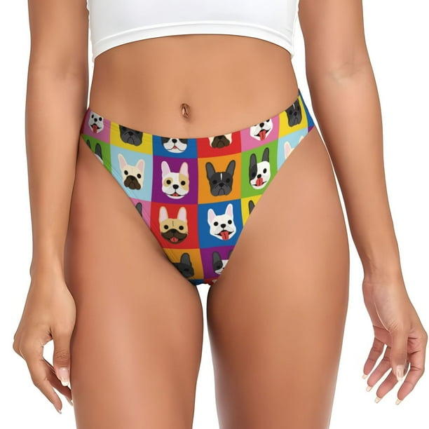 Balery Colorful Bulldog Tangas de Algodón para Mujer con Estampado – Ropa Interior Sexy, Transpirable, G-string-3X-Large