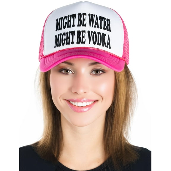 Funky Junque Foam Snapback Trucker Hat - Might be Water Might be Vodka (Hot Pink/White)