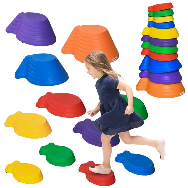 CoSoTower 11pcs Balance Stepping Stones for Kids, Fish Style Non-slip Obstacle Course, Larger Size Stackable Balance Blocks Indoor Outdoor