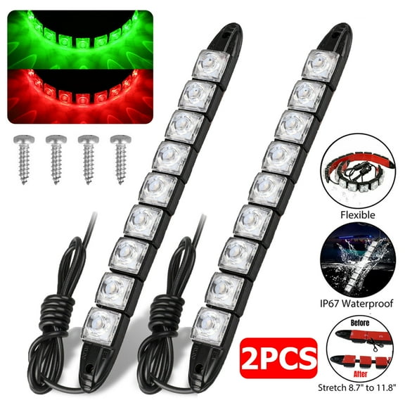 FungLam 2x Submersible Navigation Light Red Green Waterproof Marine Boat Bow LED Strips