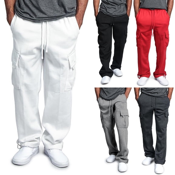 Elainilye Fashion Sweat Pants for Men Jogger Pants Drawstring Elastic Waist Solid Color Loose Trousers with Pocket,Red