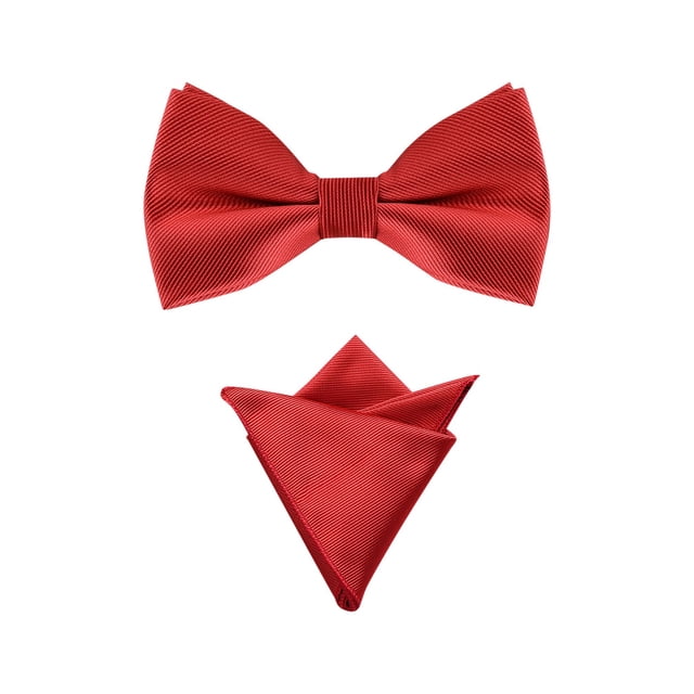 INSPIRE CHIC Men's Pre-Tied Bow Tie with Matching Pocket Squares Sets for Business Causal Red One Size