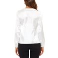 thumbnail image 3 of Allegra K Women's Elegant Retro Peter Pan Collar Faux Placket Satin Work Shirt, 3 of 6