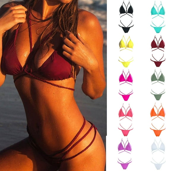 Jacenvly 2024 Bikini Swimsuits for Women Clearance Quick Drying Women with Chest Pads Without Steel Support Seaside Beach Swim Bikinis Set Solid Trendy Beach Dresses for Women Casual Summer Black