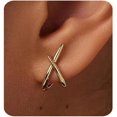 thumbnail image 6 of Faty-T Gold Earrings For Women 14k Gold Plated X Cubic Zirconia Stud Earrings Hypoallergenic Trendy Dainty Simple Minimalist Jewelry Gifts for Her, 6 of 7