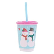 Holiday Time Snowman Cup with Lid, 13oz,Plastic,Unisex,Child,with Straw