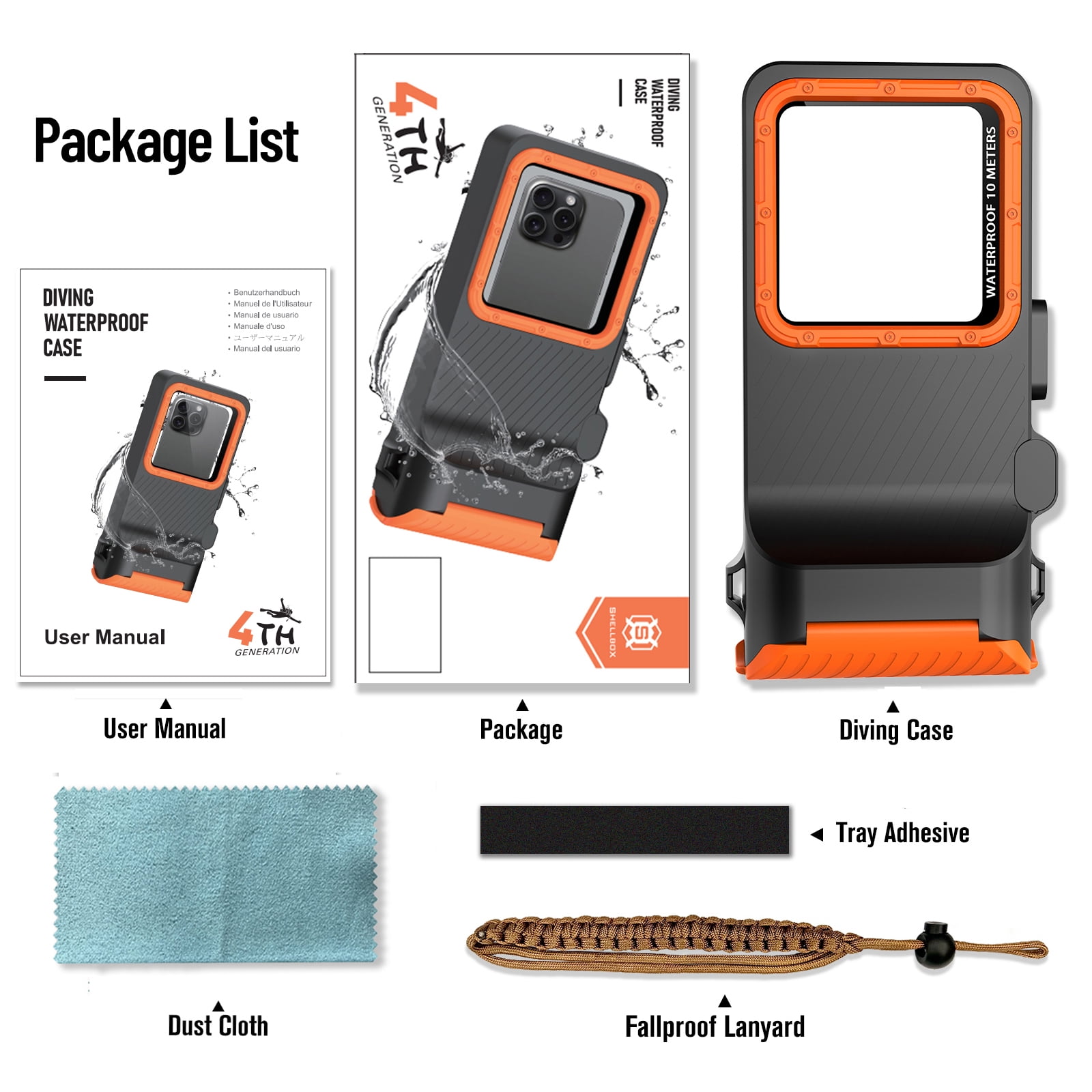 10m/33ft Universal IP68 Waterproof Diving Phone Case for iPhone 16/15/14/13/12/11 Pro Max/XS/Samsung S25/S24/S23/S22/S21 Ultra Snorkeling Touch Screen Scuba Housing Photo Video (Orange)