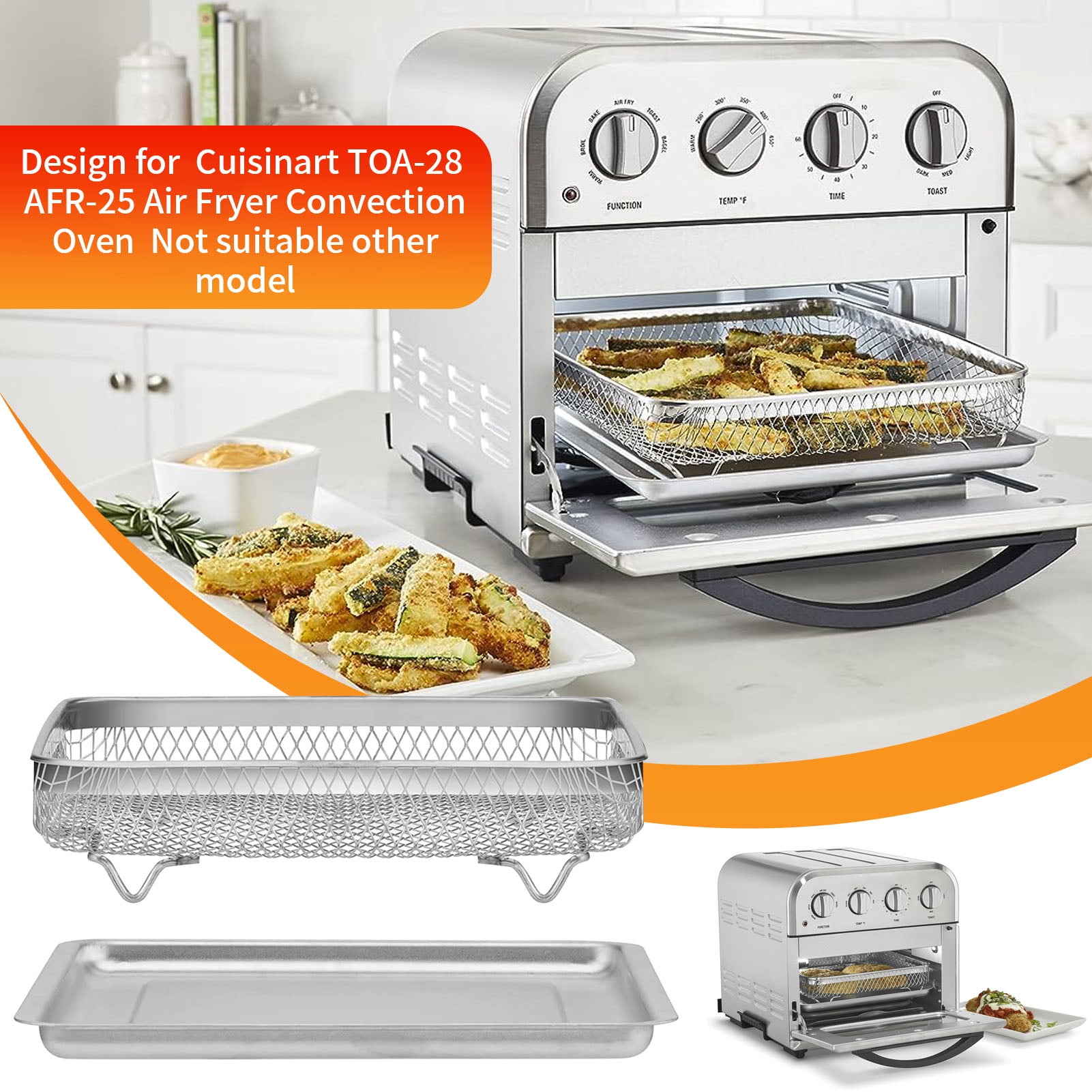 Air Fryer Tray Replacement for Cuisinart TOA-26 TOA-28 Toaster Air Fryer Convection Oven, 10.7*9.8'' Non-stick Mesh Air Fryer Stainless Steel Basket Wire Rack Accessories Parts, Dishwasher Safe