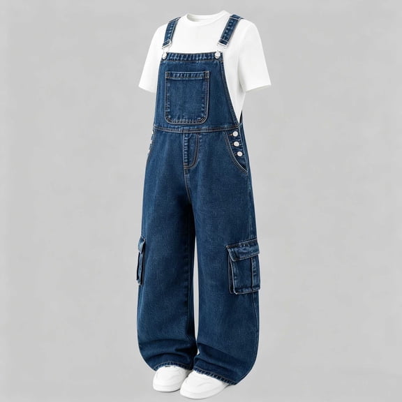 FSYBOA Girls Denim Overalls Size 10-12T, Straight LegAdjustable Shoulder Straps Casual Fashion Kids Jeans Jumpsuit Light Blue