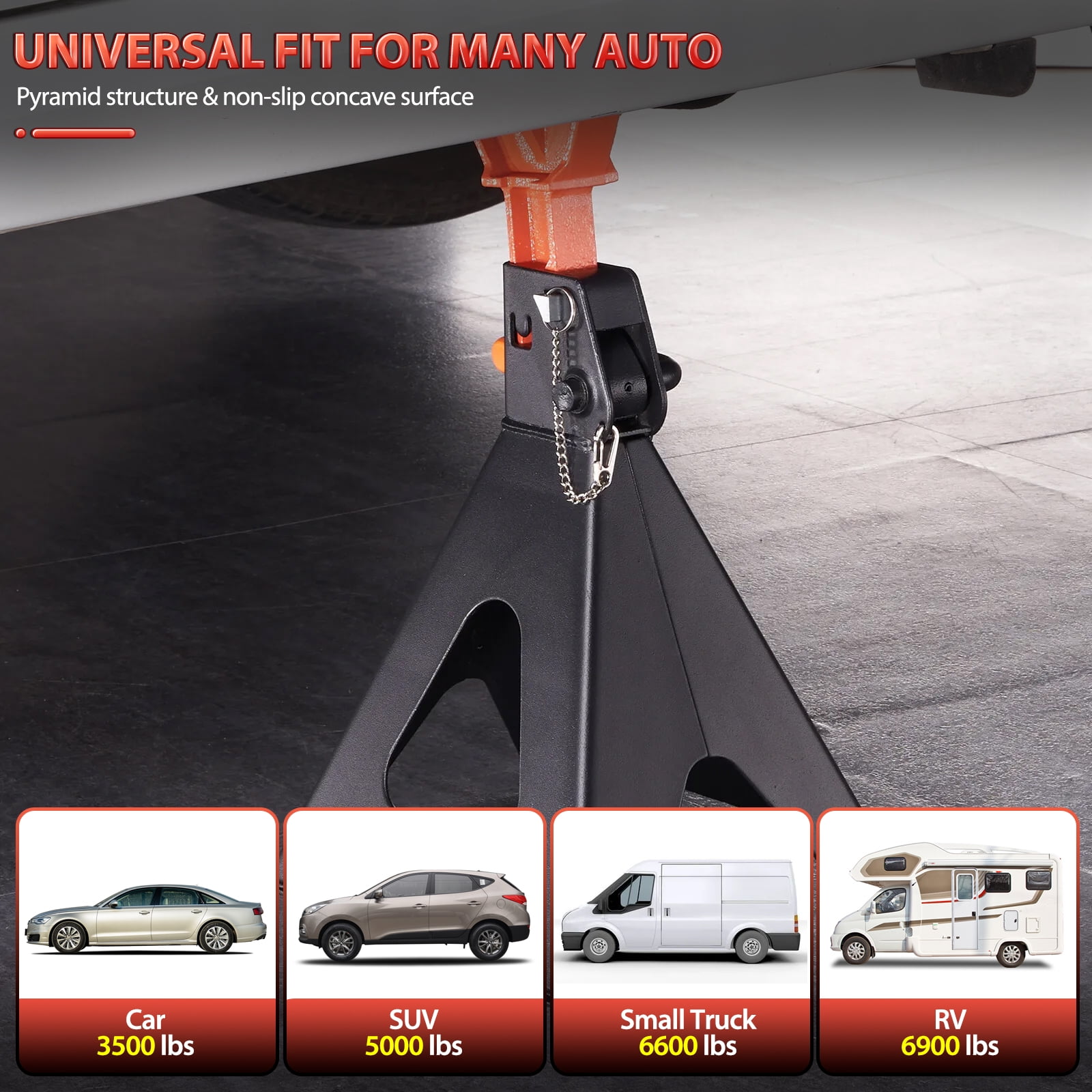 2X Jack Stands Car Jack Stands 6T (13,000 lbs) Capacity Double Locking Universal
