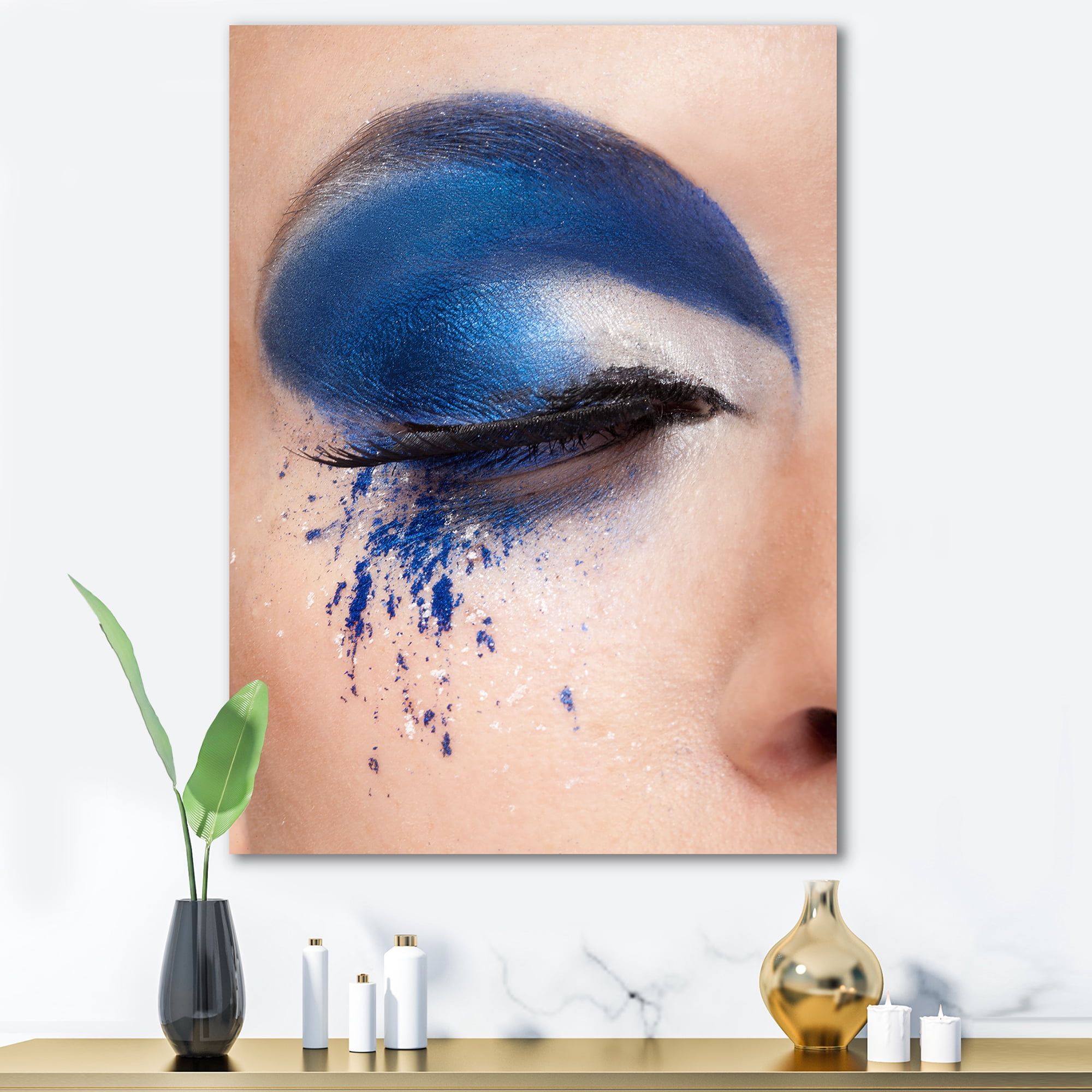 Designart ' Closed Woman Eye With Blue Fantasy Make Up ' Modern Canvas Wall Art Print