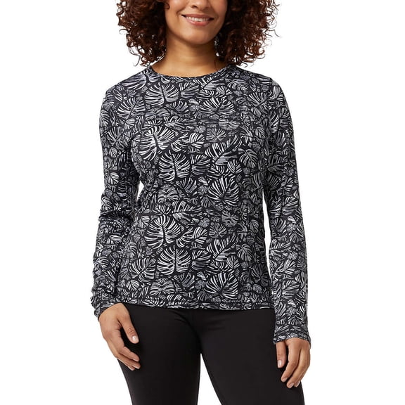 32 Degrees Ladies' UPF 50  Long Sleeve Sun Tee, Black Jungle Beach Large