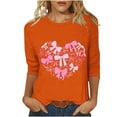 thumbnail image 3 of RKSTN Valentines Gift 3/4 Length Sleeve Womens Tops Oversized Crewneck Valentine Day Loves Heart Graphic Print Short Sleeve T Shirt Womens Casual Plus Size Round Neck Three Quarter Sleeve Tee Shirt, 3 of 6