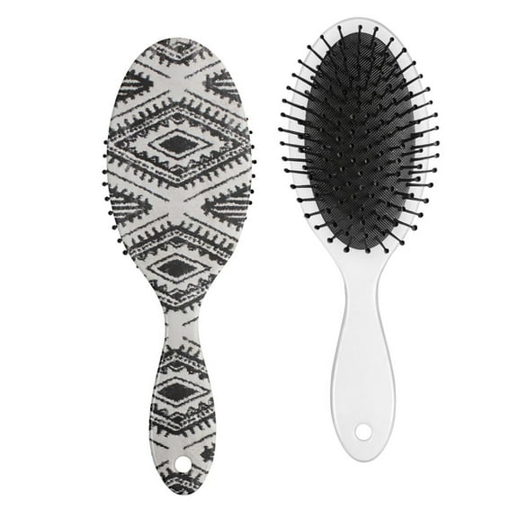 Symmetrical Geometric Hair Brush, Aesthetic Tribal Style Detangler, Minimalist Ink Sketch Hair Comb for Wet or Dry Use