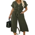 thumbnail image 3 of Women‘s Wide Leg Jumpsuits Buttons Front V Neck Rompers Summer Loose Fit Playsuit with Belt Pockets, 3 of 6