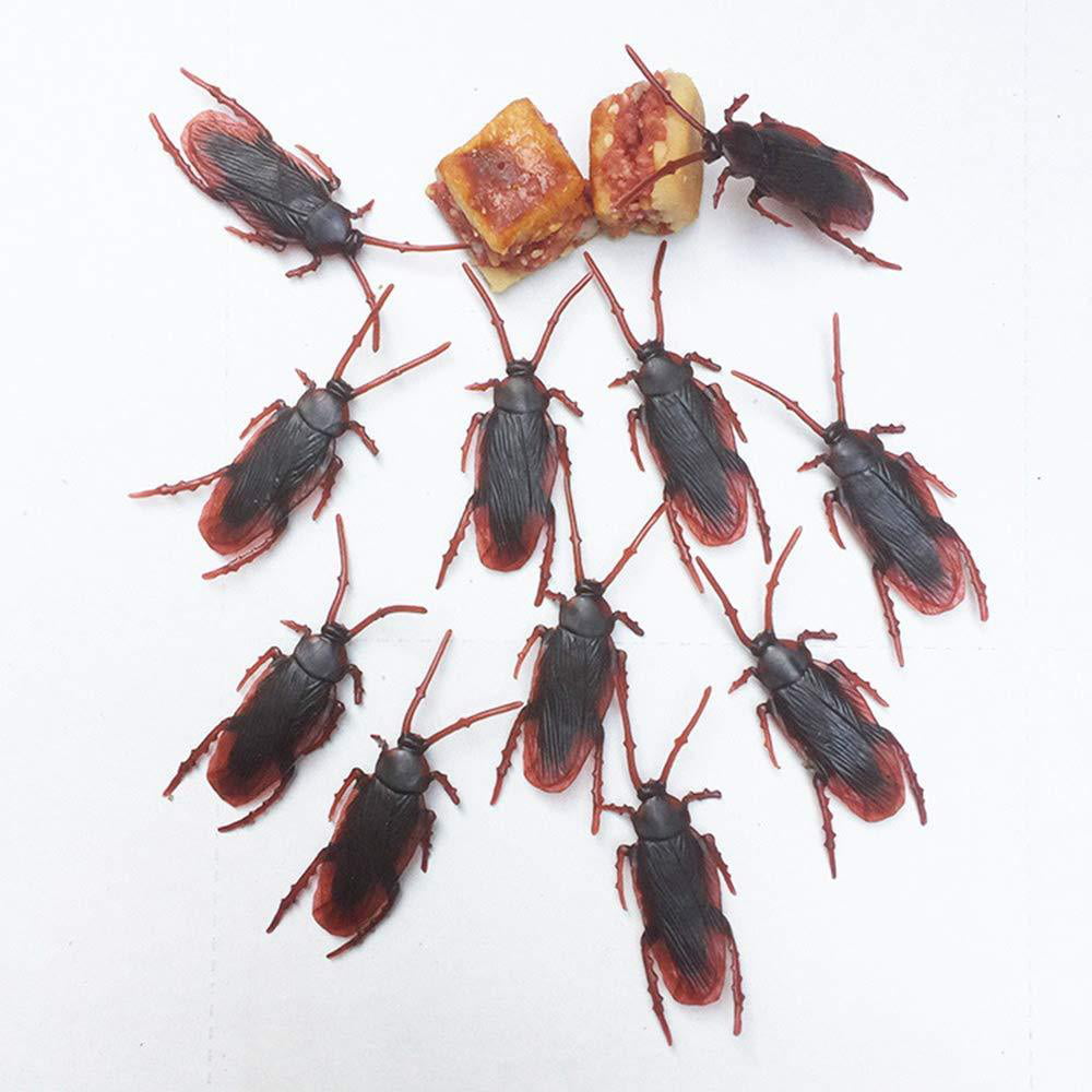 Amosfun 100pcs Prank Fake Roach Novelty Cockroach Bugs Look Real Scary Insects Realistic Cockroach Bugs for Halloween Party Supplies 