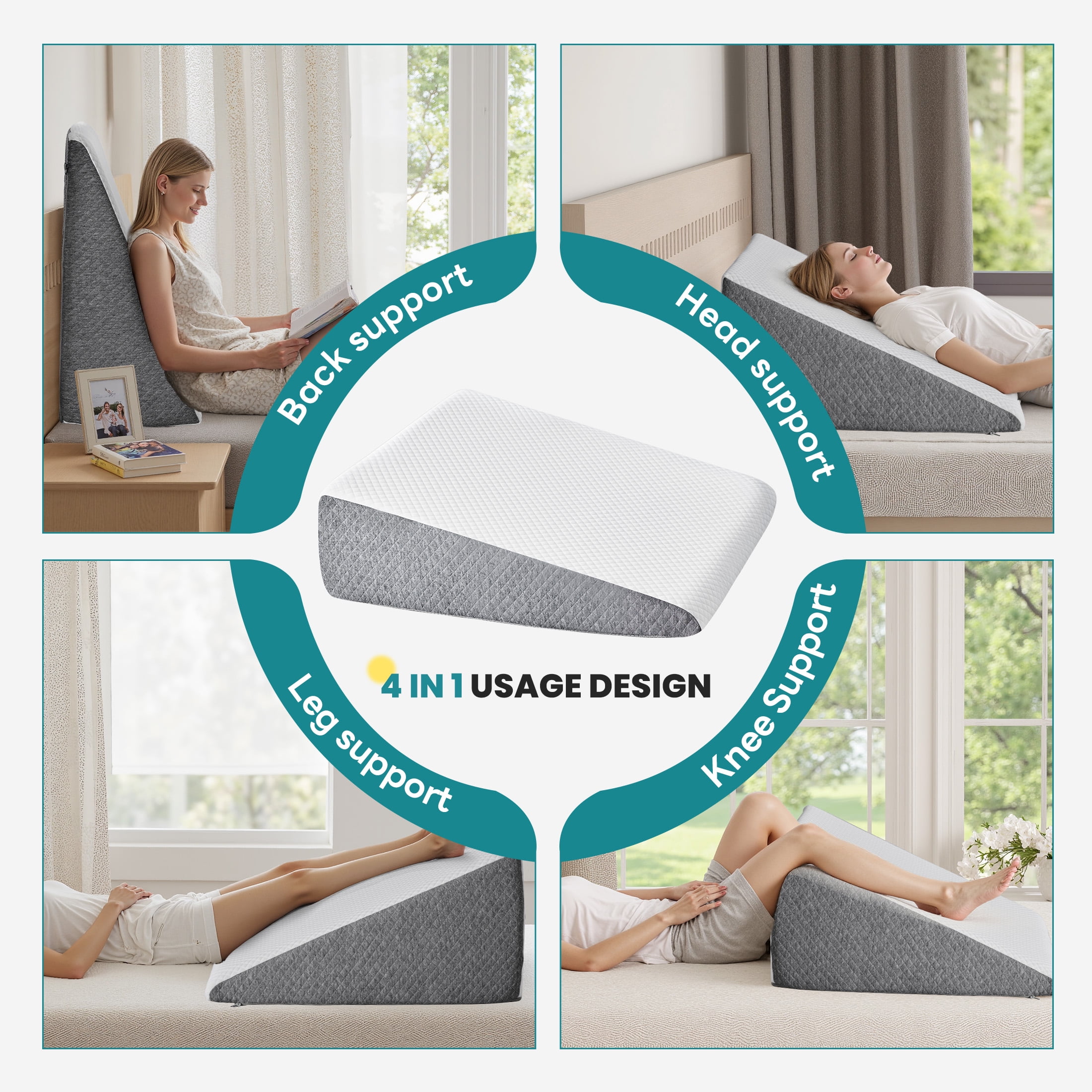 EDX Bed Wedge Pillow, Foam Bed Pillow with Washable Cover for Sleep Apnea, Acid Reflux, and Back Pain Relief, Leg Elevation, Incline Cushion for Sleeping (Standard Width 7.5" Height)
