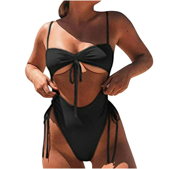 EGNMCR Womens Swimsuits Women's Fashion Casual Solid Color And Printing Waist Slim Binding Hollow Out Bikinis Sets
