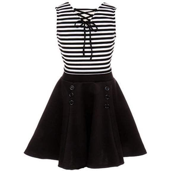 Big Girls' Skirt Set Dress Ottoman Striped Crop Top Flyer Skirts Easter Casual Girl Dress Black 10 (J20KS74)